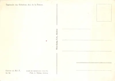 Genève, Bureau international du Travail — Tapisserie des Gobelins, don de la France — Édition du B.I.T. No 94 — पीछे