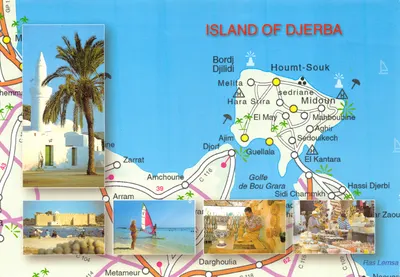 Île de Djerba — Carte touristique avec photos de lieux et carte routière — Éditions MIRAGE