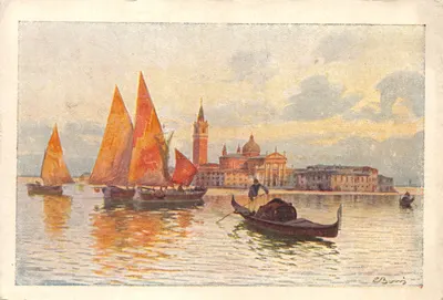 Vénétie — Vue de la lagune avec voiliers et gondole — Éditeur : VENEZIA - Isola di S. Giorgio e Marine