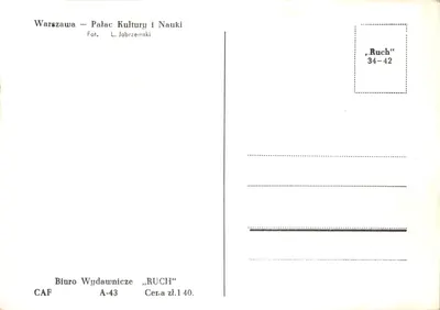 Warszawa — Palais de la Culture et des Sciences — éditeur Buro Wydawnicze „RUCH” — पीछे