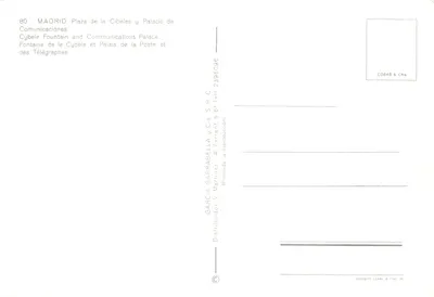 Madrid - Fonte de Cybèle e Palácio das Comunicações — editor COBAS & Cía, n.º 80 — Verso