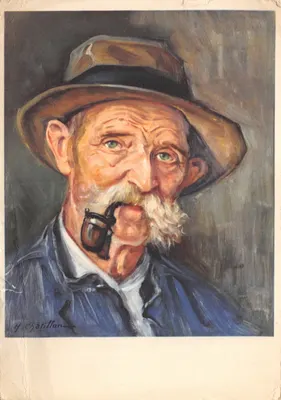 Portrait d'un vieil homme fumant une pipe — œuvre de Y. Châtillan — éditeur PRO INFIRMIS, n°5