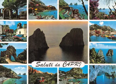 Capri — vue panoramique avec les deux phares et la baie — éditeur DA FOTOCOLOR KODAK EKTACHROME 142