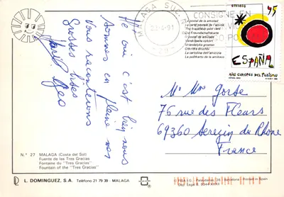 Malaga — Fontaine des Trois Grâces — L. DOMINGUEZ, S.A. N° 27 — पीछे