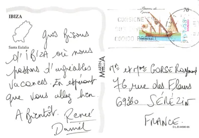 Santa Eulalia — vue de la plage, des hôtels et d'une fontaine — éditeur MARTINA POSTALES — पीछे