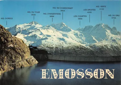 Barrage du Grand-Emosson — vue des Aigues d'Argentière et du lac — Éditions du barrage d'Emosson