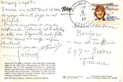 Telluride, Colorado — station de ski enneigée — Published by Petley Studios — पीछे