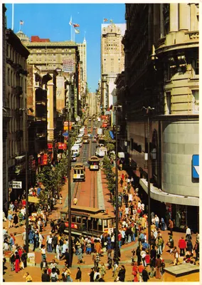 San Francisco — Powell et Market corner avec trolley — Smith Novelty Co. et éditeur imprimé sur la carte