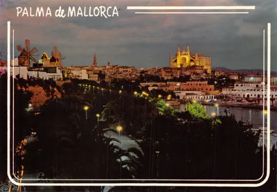 Palma de Mallorca — vue nocturne de la cathédrale et des moulins — Éditions Palma Ediciones