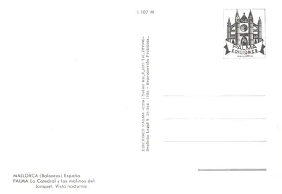 Palma de Mallorca — vue nocturne de la cathédrale et des moulins — Éditions Palma Ediciones — पीछे