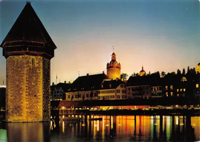 Lucerne — Pont de la Chapelle avec Tour de l'Eau — éditeur Photoglob AG, Zurich, n° 10543