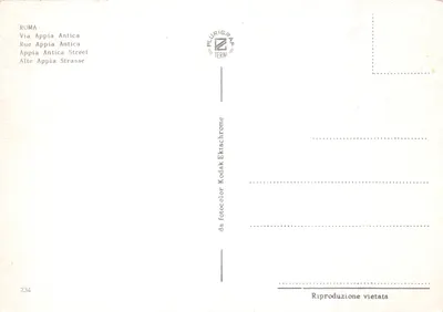 Rome — Ruines de la Via Appia Antica avec pins et voitures — éditeur PLURIGRAF TERNI, n° 234 — पीछे