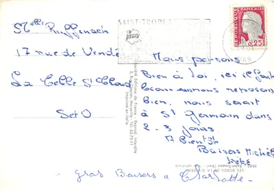Vista de Saint-Tropez — editor Éditions de France, impresso na Itália — Verso
