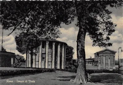 Roma - Tempio di Vesta — temple circulaire entouré d'arbres, éditeur Stab. Grafica C. Caprile - Milano