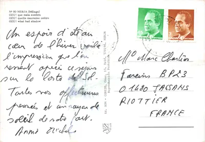 Femme en costume traditionnel — scène de rue avec ombre portée — Éd. SOM - CERREZO, N° 80 NERJA (Málaga) — पीछे
