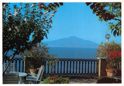Vesuve vu de Sorrento — vue depuis un balcon fleuri — éditeur Vincenzo Carcavallo, n° S/161