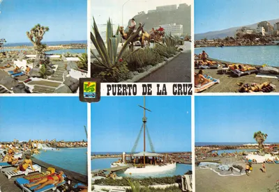 Puerto de La Cruz — vue panoramique des piscines et du port — Éditions Pique, Barcelone