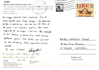 Thor's Hammer — Bryce Canyon National Park — Blackner Card and Souvenir Co — पीछे