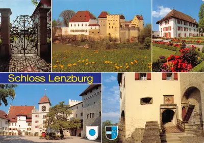 Schloss Lenzburg — château suisse avec portail, jardins et tours — éditeur Rud. Suter AG, n° 4369