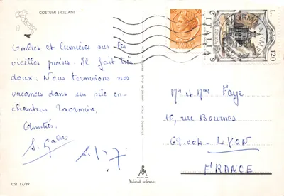 Femme en costume sicilien — cueillette d'oranges — éditeur Milano Dep, n° CSI 17/39 — पीछे