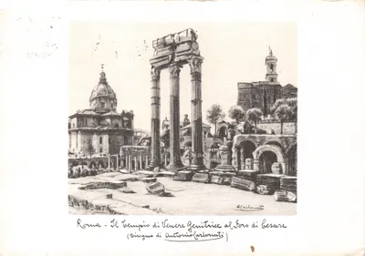 Rome - Le temple de Vénus Genitrice au Forum de Besare (dessin de Antonio Carbonati)