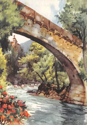Ponte Romano — pont en pierre au-dessus d'un cours d'eau — éditeur SAIGA GIÀ BARABINO & GRAEVE, n° de série non visible