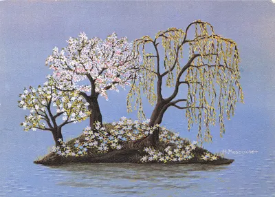 Île des saisons/Frühling — peinture de Helga Mosbacher, éditeur Vierjahreszeiten-Insel