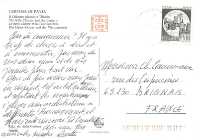 Certosa di Pavia — Le petit Cloître et la Tour-lanterne — Édiz. ris. della Certosa — पीछे