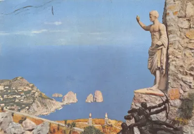 Capri — Vue des îles Faraglioni depuis le promontoire de la statue de l'Amphitrite — Imprimé sur la carte par Vicordi S.p.A. Milano