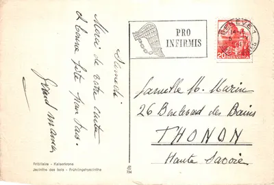 Fritillaire - Coroa Imperial — desenho de flores com editor 'PRO INFIRMIS' e número 734 — Verso