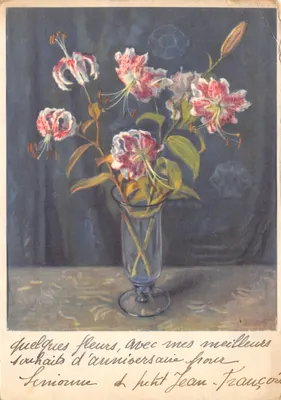 Bouquet de lys — peinture sur carte postale — PRO INFIRMIS, Nr.5