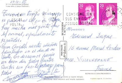 Benidorm — vue aérienne de la plage Poniente — éditeur POSTALES Benidorm S.L. n° 113 — पीछे