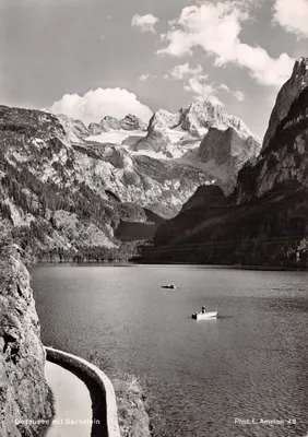 Gosausee mit Dachstein — lac entouré de montagnes enneigées, éditeur Phot. L. Ammon 48