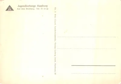 Jugendherberge Hamburg — bâtiment moderne sur colline avec vue sur port et tramway — éditeur Verlag Ludwig Joost, n° 3 — पीछे