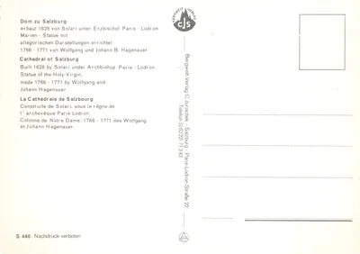 Dom zu Salzburg — cathédrale baroque avec statue allégorique — Bergwelt-Verlag C.J. Jurischek — पीछे