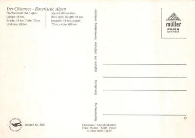 Chiemsee — carte routière illustrée — éditeur Müller Prien — पीछे