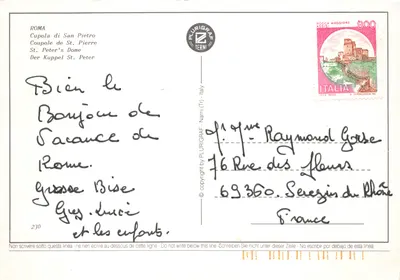 Dôme de Saint-Pierre — vue de la coupole de la basilique Saint-Pierre à Rome — éditeur PLURIGRAF TERNI, n°230 — पीछे