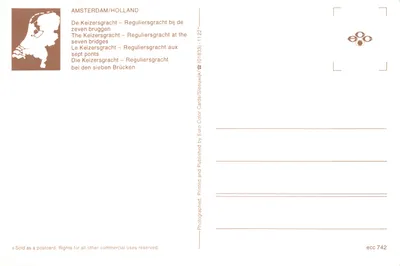 Amsterdam/Hollande — La Keizersgracht aux sept ponts — éditeur Euro Color Cards, n° 742 — पीछे