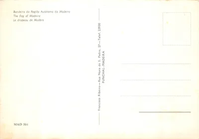 Drapeau de la Région Autonome de Madère — éditeur Francisco Ribeiro, n° MAD 501 — पीछे