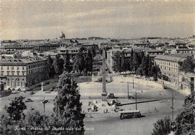 Roma - Piazza del Popolo vista dal Pincio — vue panoramique avec obélisque central et dôme de Saint-Pierre en arrière-plan, éditeur Stab Grafica Capitolina