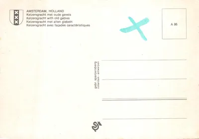 Amsterdam — Keizersgracht avec façades caractéristiques — éditeur gebr. spanjersberg, n° A 86 — पीछे