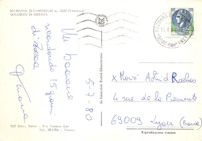 Madonna di Campiglio — vue depuis le téléphérique — éditeur 939 Ediz. Valer — पीछे