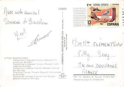 Temple de la Sagrada Família (Gaudí) — illuminé par Buhigas — éditeur COMERCIAL ESCUDO DE ORO, S.A. — N° 52 — पीछे