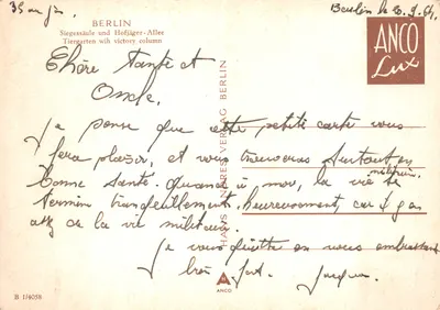 Berlin — colonne de la Victoire (Siegessäule) sur l'avenue Hofjäger-Allee — éditeur ANCO Lux — पीछे