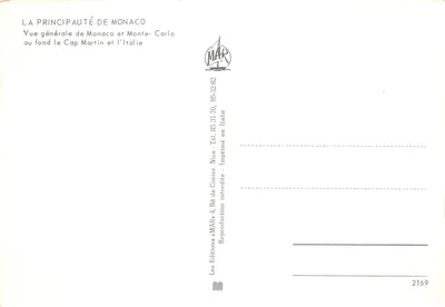 General view of Monaco and Monte-Carlo — in the background Cap Martin and Italy — Editions MAR, n°2169 — Back