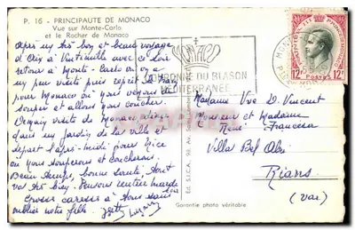 Vista de Monte-Carlo y el Rocher de Mónaco — Principado de Mónaco — Ed. S.I.C.A. n°16 — Reverso