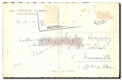 Mônaco - O Museu Oceanoográfico — Edições 'La Cigogne' n°1.444 — Verso