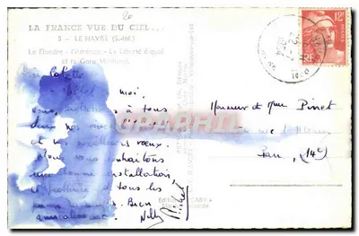 Le Havre — vue aérienne du port et de la ville — Édition Caby — Verso