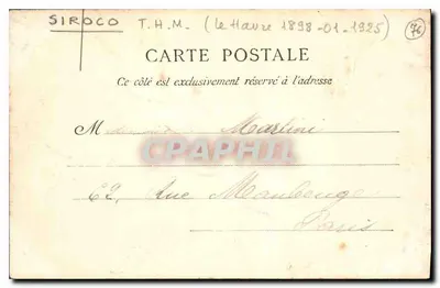 Le Havre — El Contratorpedero Siroco en el muelle del Comercio — La Normandía, n° 3644 — Reverso