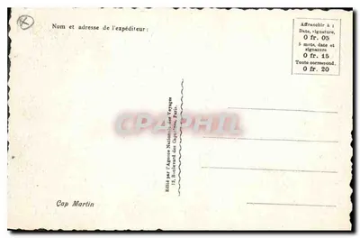 Cap Martin — widok wybrzeża z sosnami — wydane przez Agencję Narodową Podróży, Paryż — Rewers